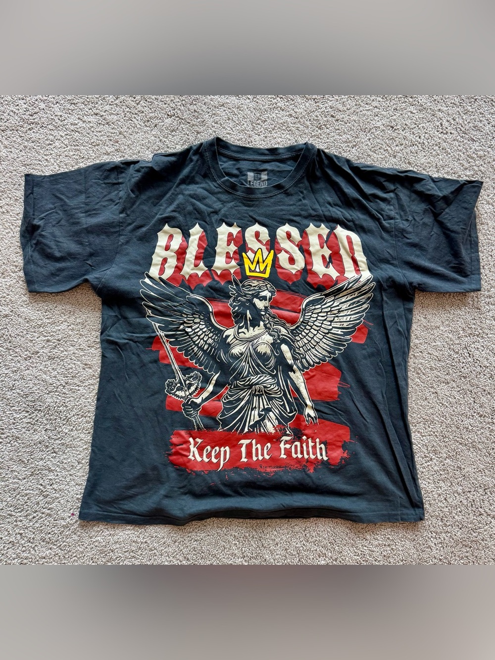 Legend Blessed Keep The Faith Angel Graphic T Shirt Mens L Black Double Sided